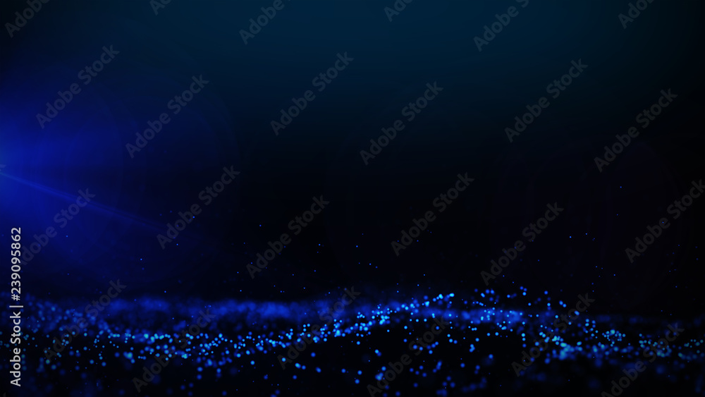 Poster blue particles abstract blurred glowing background computer generated graphics