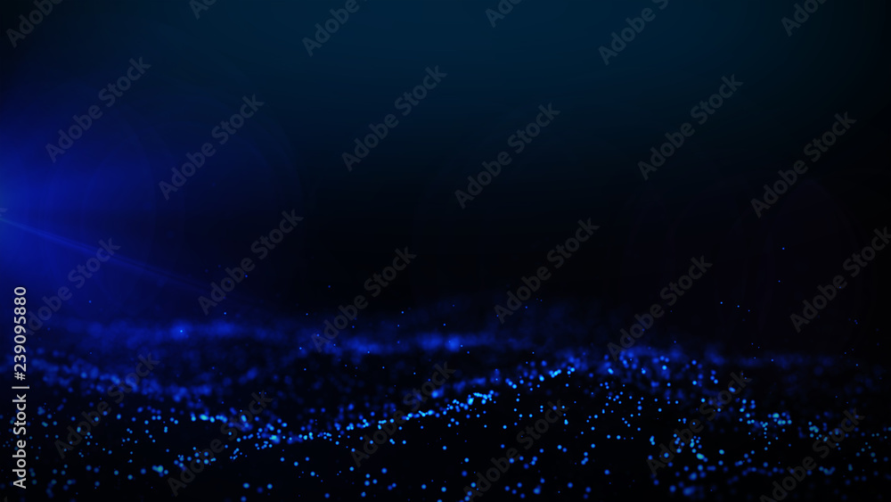 Fototapete blue particles abstract blurred glowing background computer generated graphics