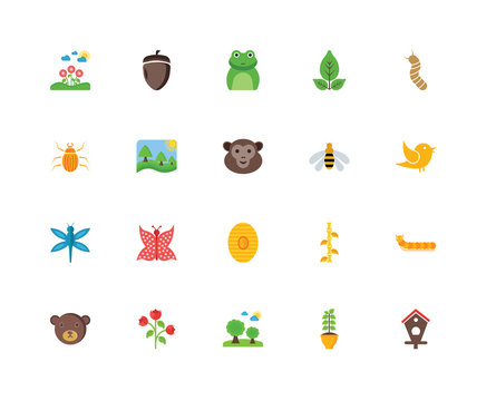Set Of 20 icons such as Bird house, Plant, Trees, Flowers, Bear,