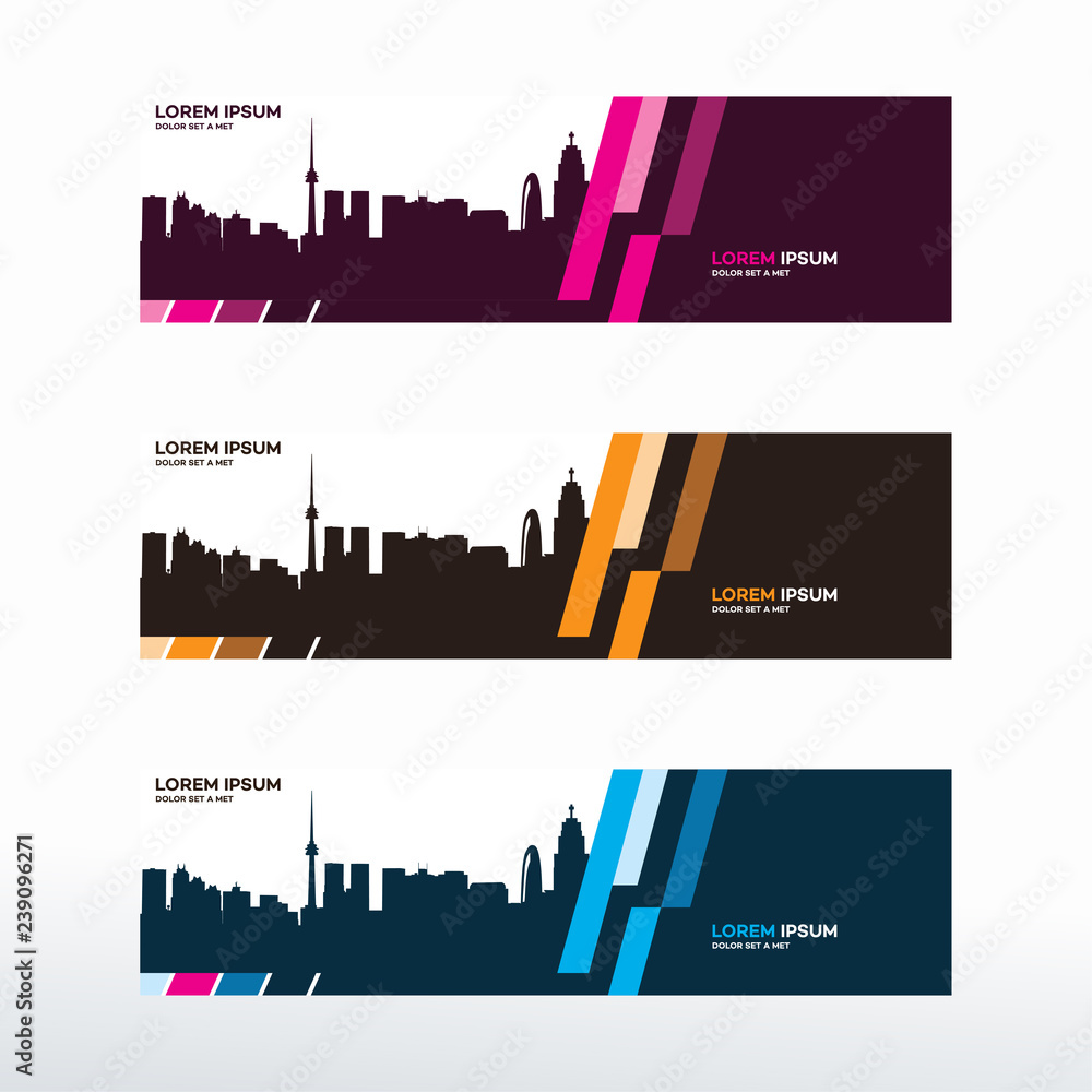 Poster horizontal web banner with city skyline background vector