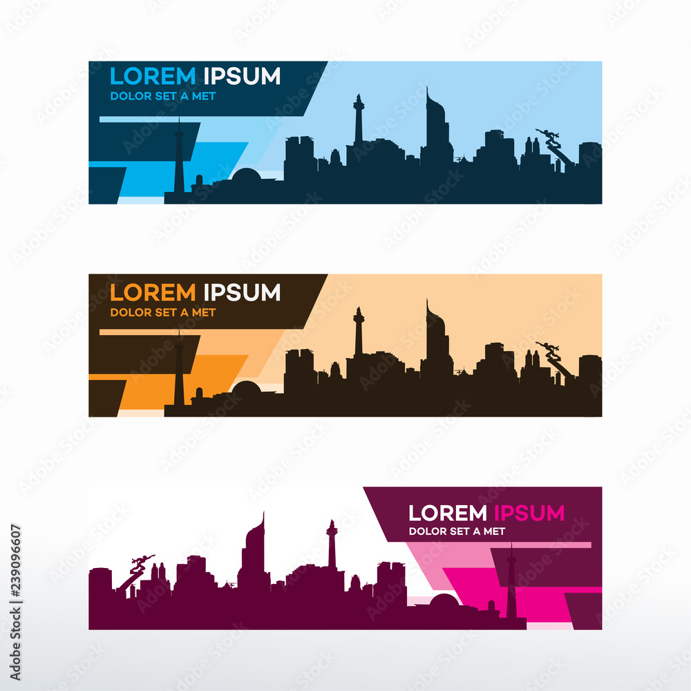 Poster horizontal web banner with city skyline background vector