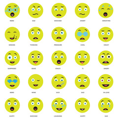 Fototapeta premium 25 icons related to Sad, Happy, Laughing, Shocked, Crazy, Ti, Sick, Nerd, Singing, Sad signs. Vector illustration isolated on white background.