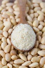 almond flour in a wooden spoon