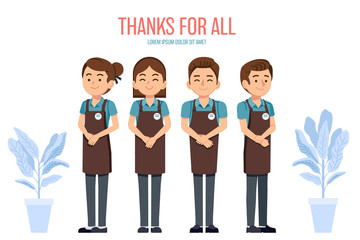 Staff thank customers for using the shop, cafe, mall, supermarket and all to Throughout the years. Get all comments and thanks for using service. Quality work man to ensure customer satisfaction.