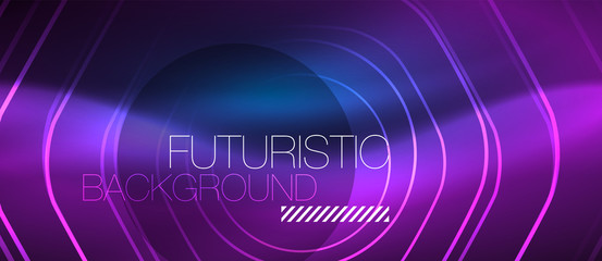 Neon glowing lines, magic energy space blue light concept, abstract background wallpaper design