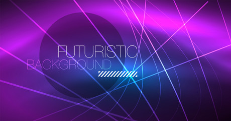 Neon glowing magic background, neon banner, night sky wallpaper. Magic light effect. Christmas abstract pattern.