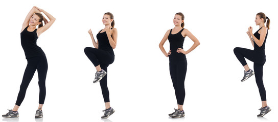 Young woman doing exercises isolated on white 