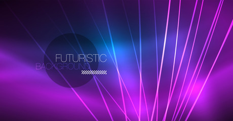 Neon glowing magic background, neon banner, night sky wallpaper. Magic light effect. Christmas abstract pattern.