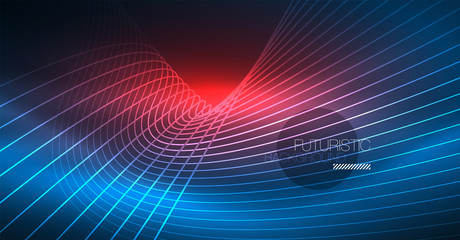 Neon glowing magic background, neon banner, night sky wallpaper. Magic light effect. Christmas abstract pattern.