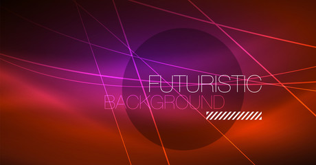 Neon glowing magic background, neon banner, night sky wallpaper. Magic light effect. Christmas abstract pattern.