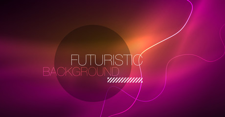 Abstract shiny glowinng color wave design element on dark background - science or technology concept