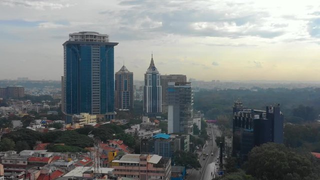 Evening Time Bangalore City Center Famous Downtown Traffic Street Aerial Panorama 4k India