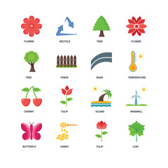 Set Of 16 icons such as Leaf, Tulip, Honey, Butterfly, Windmill,