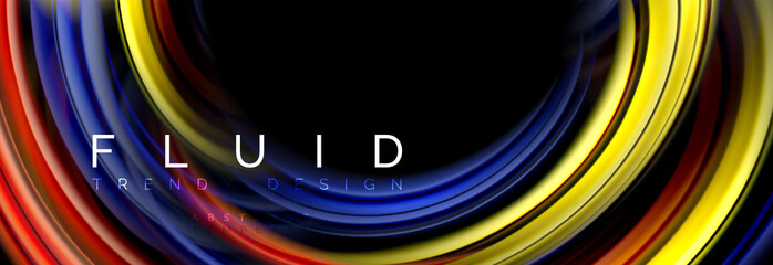 Background abstract design, flowing mixing liquid color waves on black