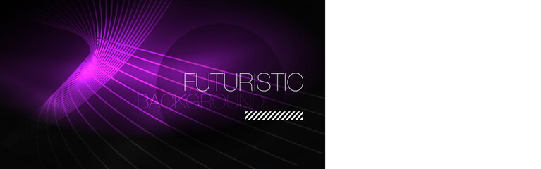 Digital technology abstract background - neon geometric design. Abstract glowing lines. Colorful techno background. Futuristic shape.