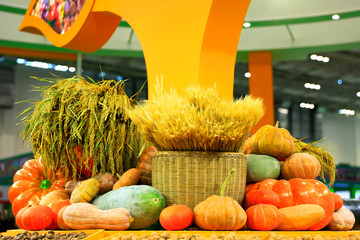 Ripe vegetables and grains.