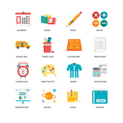 Simple Set of 16 Vector Icon. Contains such Icons as Notepad, Pencil case, Calendar, undefined, Calculation, Paint palette, Books. Editable Stroke pixel perfect