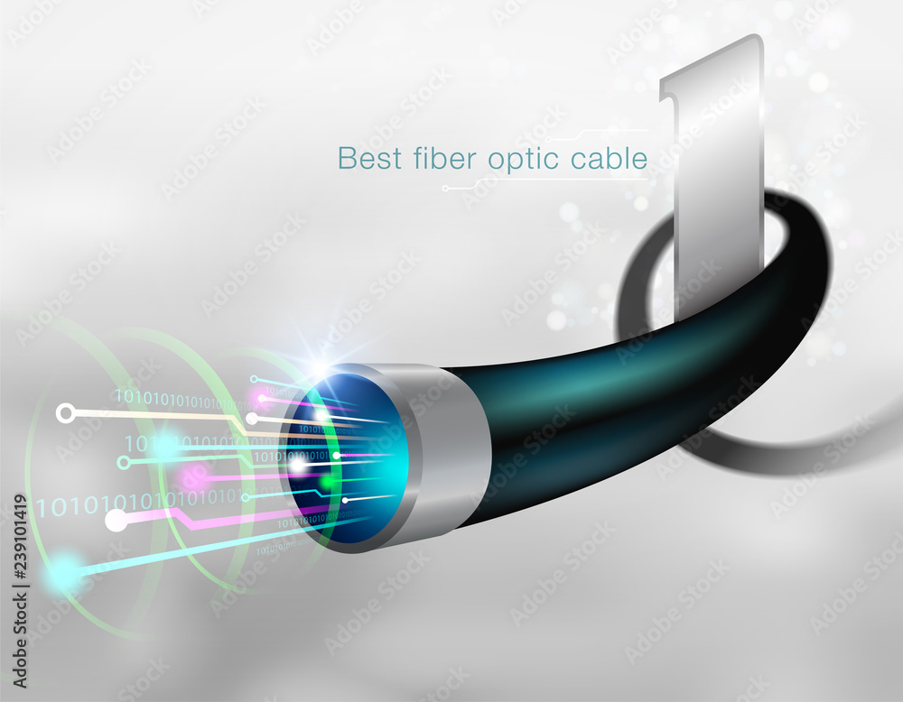 Poster best fiber optic cable send large data quickly. future technology support. vector realistic file
