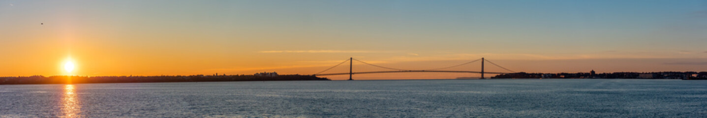 View of the Brooklyn to Staten Island Suspention Bridge During a Winter Sunrise