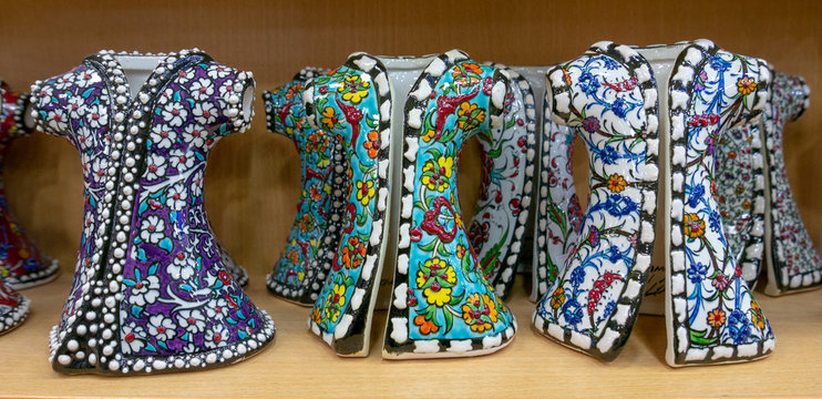 Turkish caftan souvenir miniature on display at a shop in Instanbul, Turkey.