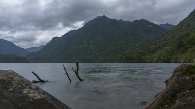 time lapse on the shore of the Sargazo lagoon, in the Alerce Andino National Park