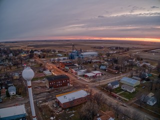 Sunset over Dolan, South Dakota, A Small Farming Town