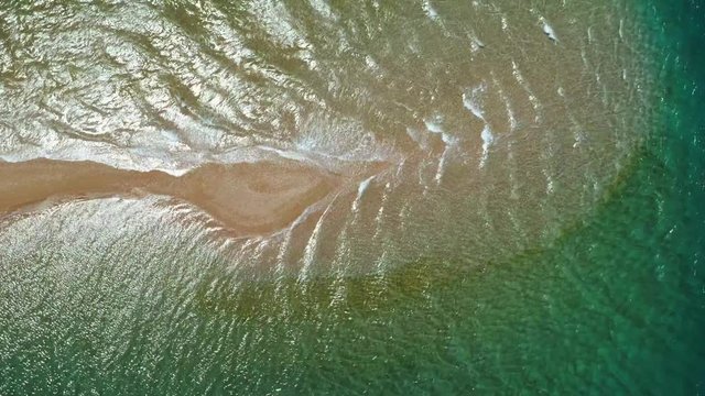 Aerial view above of sandbank in Gulf of Patras, Greece.