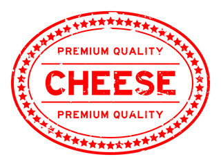 Grunge red premium quality cheese oval rubber seal stamp on white background