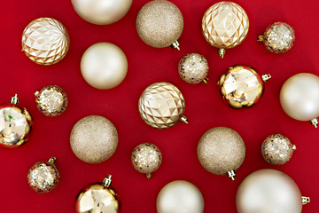 christmas balls on red background