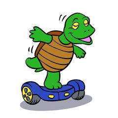 Funny turtle riding a hoverboard 