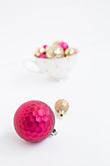 red and gold christmas balls isolated on white background