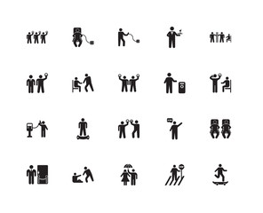 Set Of 20 icons such as Skater, Stop, Raining, Helping, Doorman,