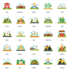 Set Of 25 icons such as Tractor, Farmer, Carrots, Egg, Sprout, Corn, Vegetables, Seeds, Grain, Scythe, Vegetables icon