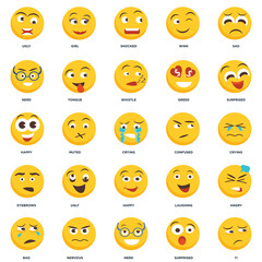 Obraz premium Set Of 25 icons such as Ti, Surprised, Nerd, Nervous, Bad, Confused, Happy, Eyebrows, Shocked, Girl icon