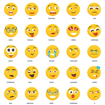 Set Of 25 icons such as Ti, Surprised, Nerd, Nervous, Bad, Confused, Happy, Eyebrows, Shocked, Girl icon