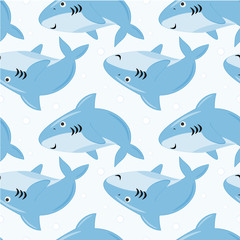Seamless pattern cute sharks with bubbles