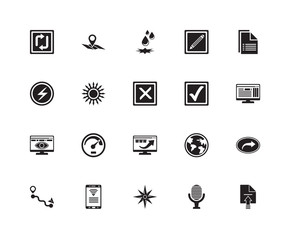 Set Of 20 icons such as Upload, Microphone, Wind rose, Smartphon