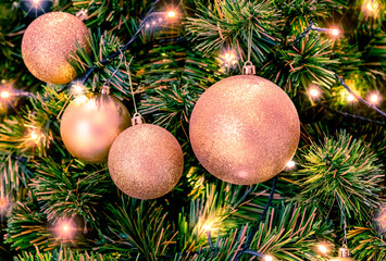 Christmas decorated on Artificial pine tree background