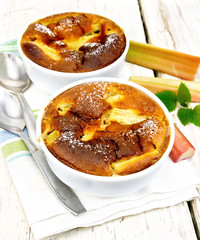 Klafuti with rhubarb in white bowl on table