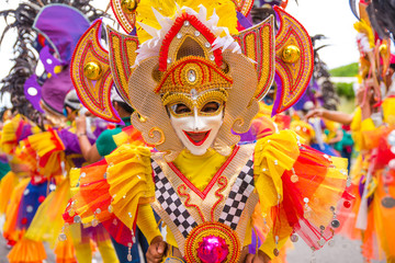 Colorful smiling mask of Masskara Festival, Bacolod City, Philippines