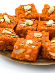 Indian Sweet Food Akhrot Halwa Also Called Walnut Burfi or Akhrot Ka Sheera Made From Walnut, Khoya, Milk or Flavour