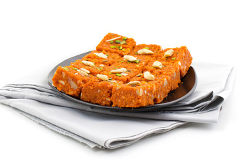 Indian Sweet Food Akhrot Halwa Also Called Walnut Burfi or Akhrot Ka Sheera Made From Walnut, Khoya, Milk or Flavour