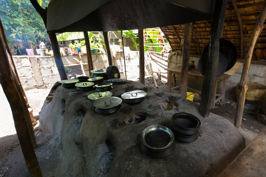 Traditional African Food Cooked Inside Tanzanian Clay Pots On Clay Stove At Mto Wa Mbu, Village, Tanzania, Africa.