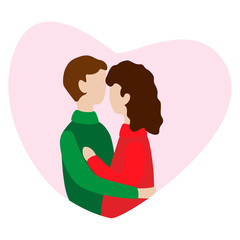 Couple in love holding mugs in hand and talk. Illustration for Valentine s day greeting card