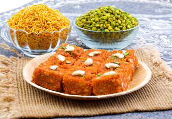 Indian Sweet Food Akhrot Halwa Also Called Walnut Burfi or Akhrot Ka Sheera Made From Walnut, Khoya, Milk or Flavour
