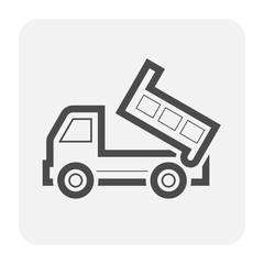 Fototapeta na wymiar Dump truck vector icon. May called tipper truck, dumper trailer or tip lorry. Heavy machine equipment or vehicle for construction to load, unload, carrier, transport and delivery sand, rock and gravel