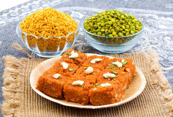 Indian Sweet Food Akhrot Halwa Also Called Walnut Burfi or Akhrot Ka Sheera Made From Walnut, Khoya, Milk or Flavour