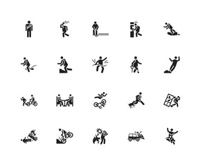 Simple Set of 20 Vector Icon. Contains such Icons as Accident, Fire, Falling, Accident. Editable Stroke pixel perfect