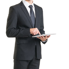 Businessman in suit isolated on white. Close-up of man in formalwear.