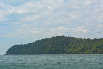 Summer landscape with sea and mountain range with sky, Beautiful tropical Thailand island.
